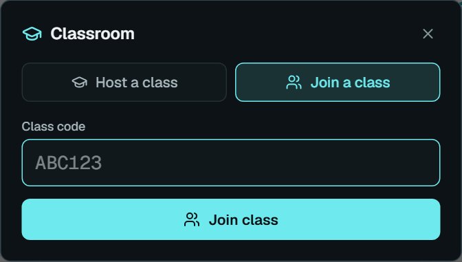 Joining a class: the student types the class code